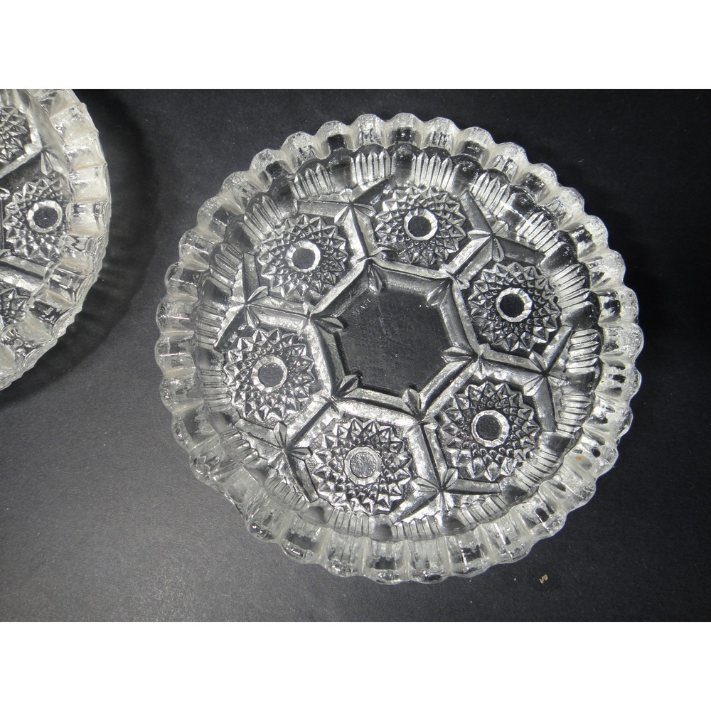 VTG Clear Pressed Glass Coasters Ashtray Set of 4 Starburst Sawtooth Edge 4.25" - Picture 2 of 6